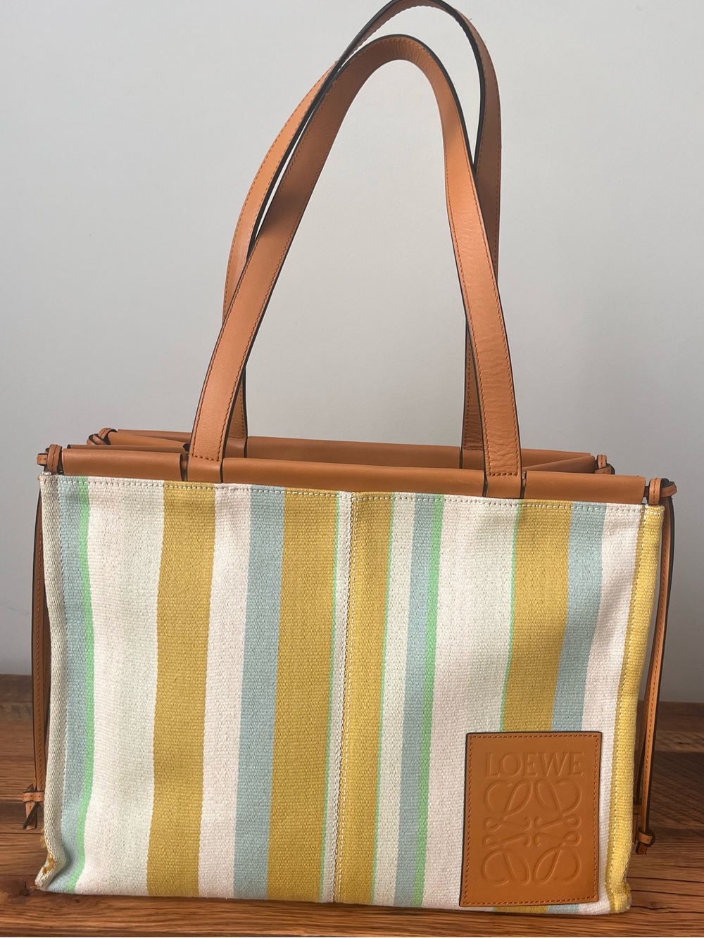 LOEWE Striped Cushion Tote in Tan and Yellow